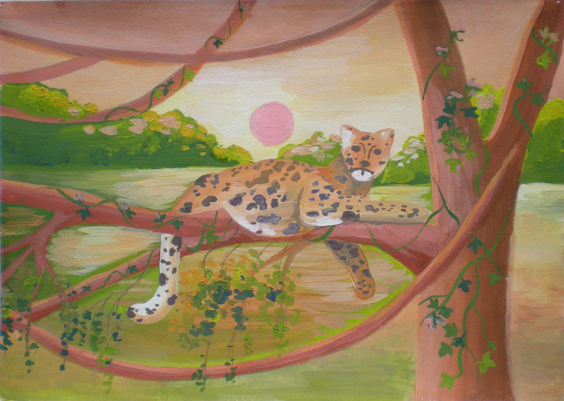 Худякова Анастасия, 12 лет, 1 день из жизни леопарда, 2008, триптих, гуашь